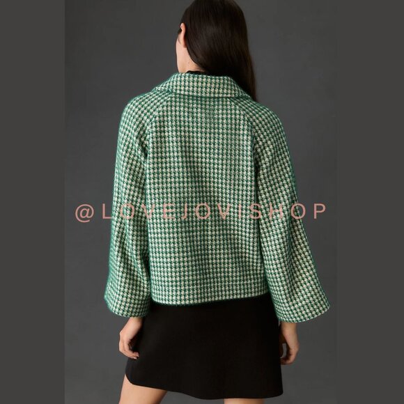 Feminine | Anthropologie Houndstooth Swing Jacket | Green and Cream by Greylin | - Picture 10 of 16